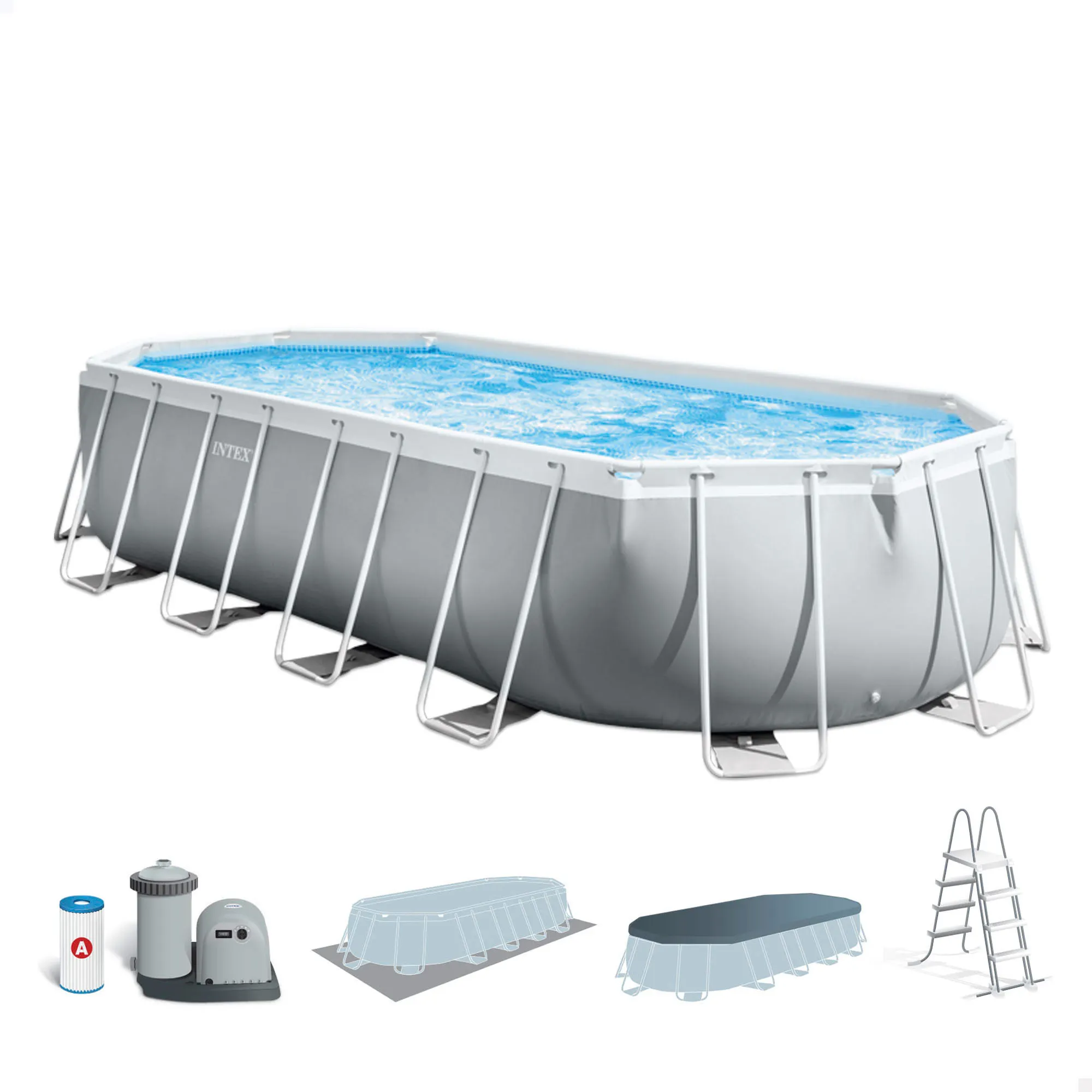 INTEX Oval removable pool, tubular removable swimming pool, removable pool with cartridge scrubber