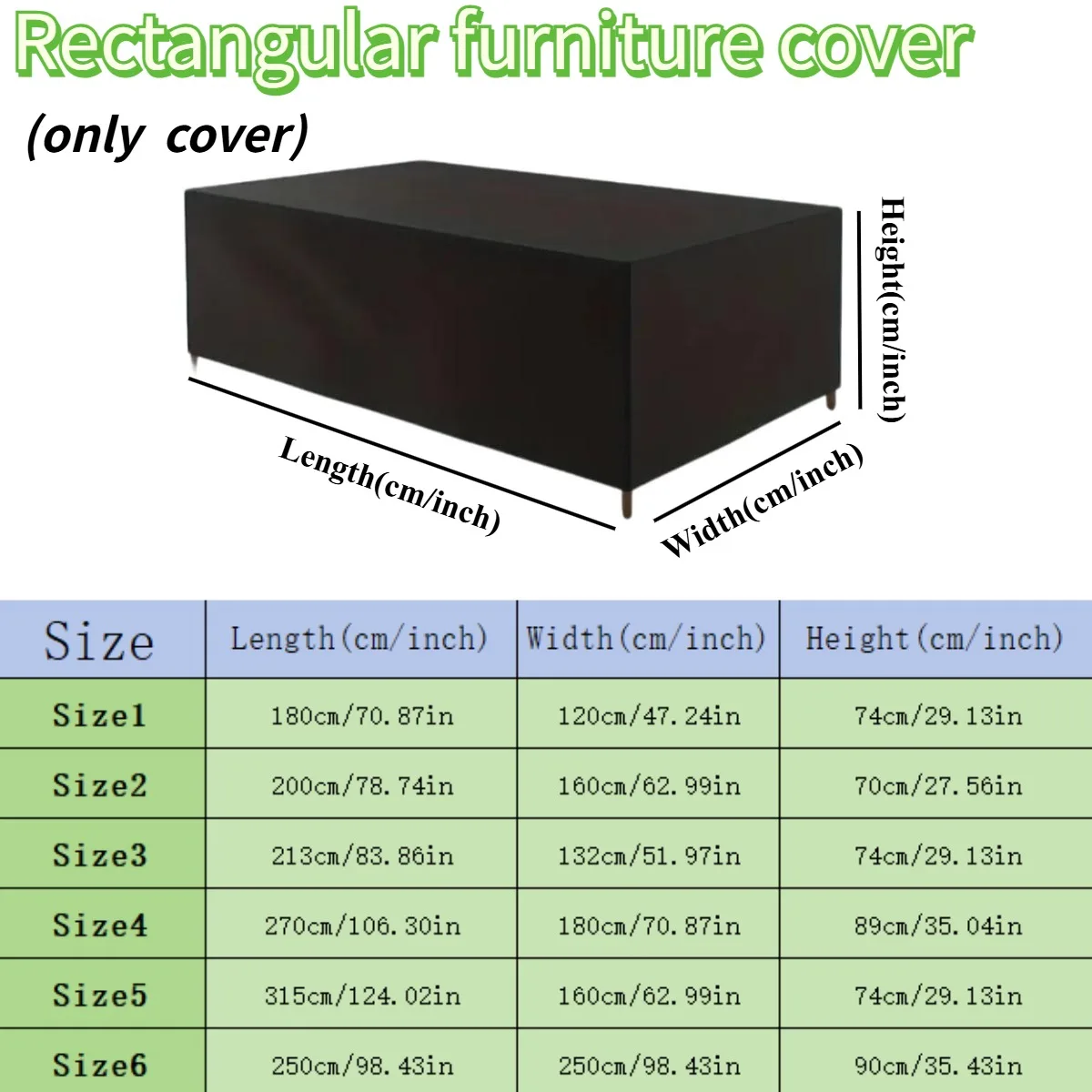 Multi-Size Patio Furniture Cover UV Protection Snowproof Furniture Cover Fits Rectangular Table Use All Seasons