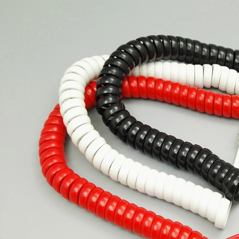 Four-core Telephone Handset Cable Cord 6Ft Modular Coiled Telephone Handset Cord Black/Red White Curly 1.85m/pc