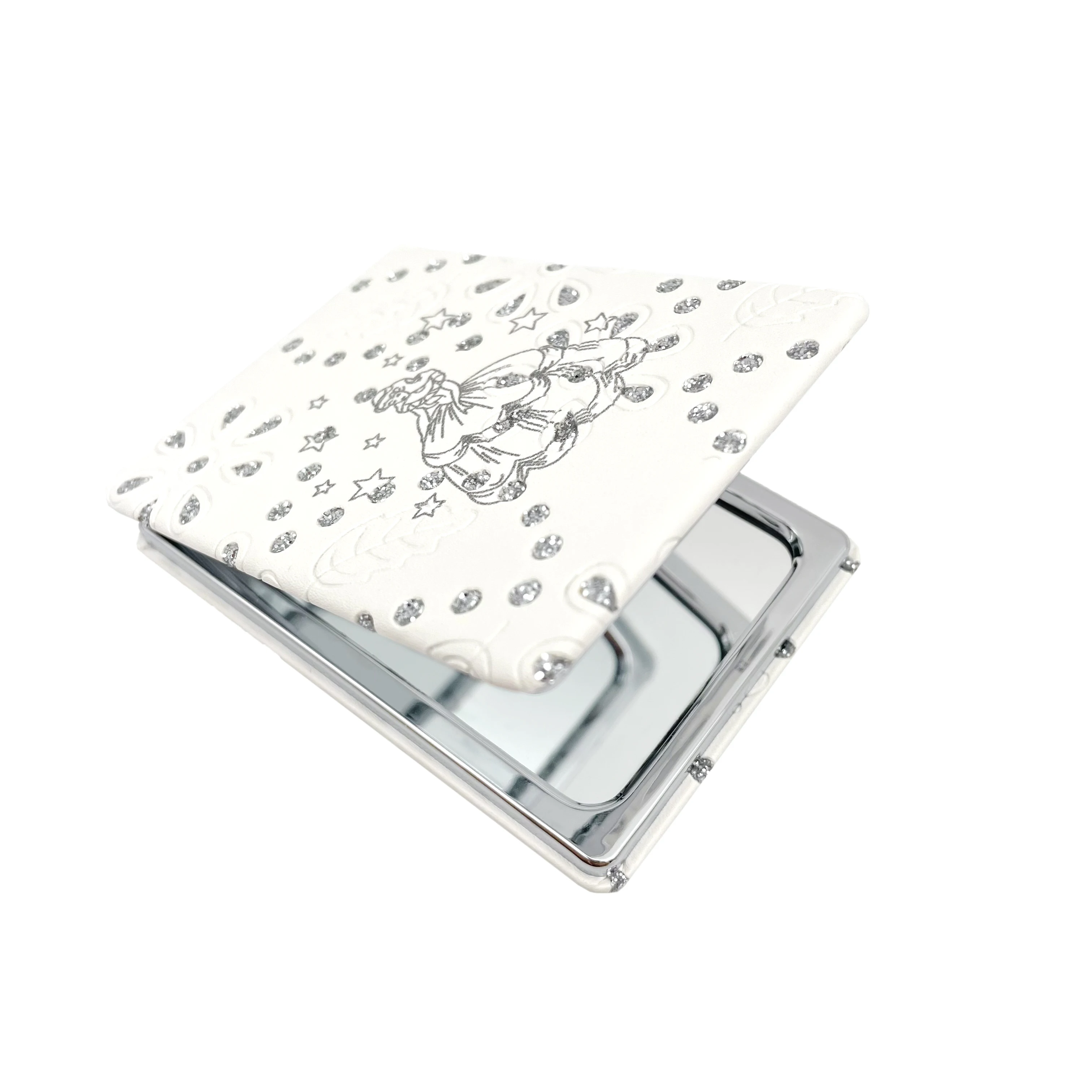 合成皮革化粧鏡,正方形,コンパクト,最初の聖体拝領,白,甘い,15