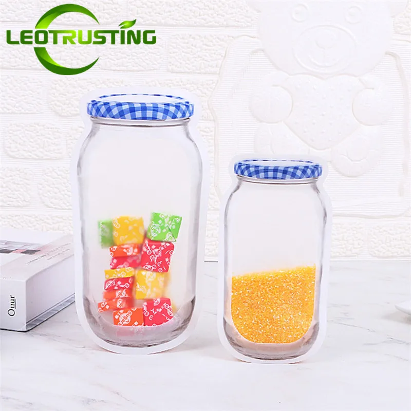 100PCS Blue Lids Kid Plastic Mason Jar Bottle Packaging Bag DIY Candy Snack Spice Coffee Sugar Dried Fruits Beaf Storage Pouches