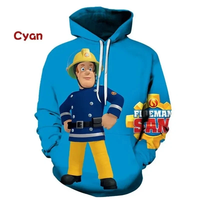 

Funny Fireman Sam Graphic Hoodies for Kids Boys Cartoon Hoodie 3D Printing Long Sleeves Pullovers Fashion Kid Hooded Sweatshirts