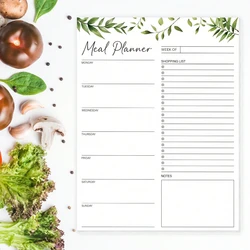 Magnetic weekly meal planner, refrigerator with 52 uncoated and tear off paper shopping lists for meal planning laptops