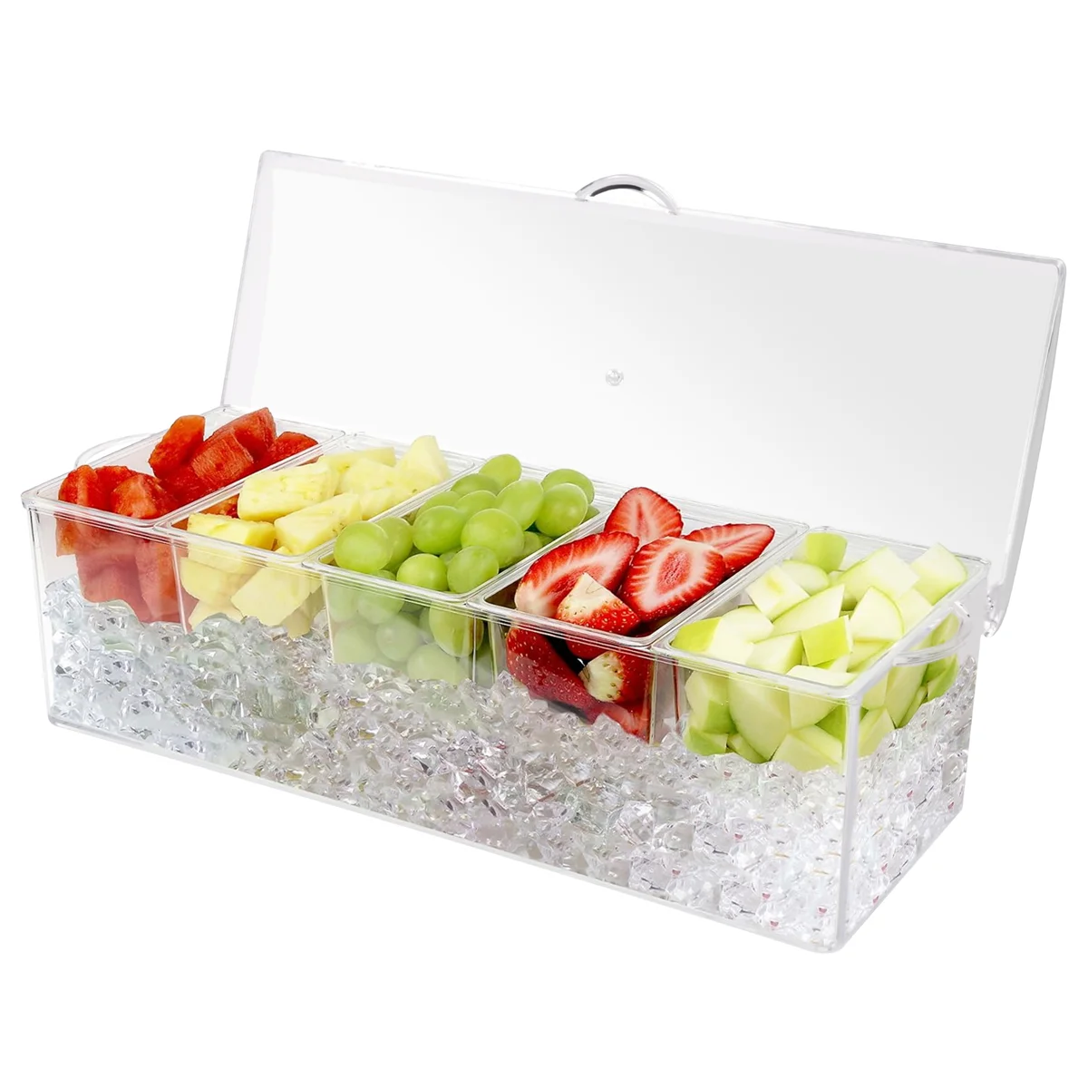 

Ice Cold 5 Compartment Condiment Server Rack-Service Tray Container with 5 Removable