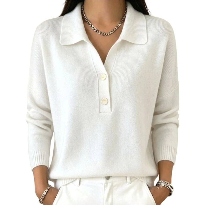 Women's Sweater Collared Long Sleeve Knitted Button Front Casual Fashion Elegant Trendy Stylish Lightweight