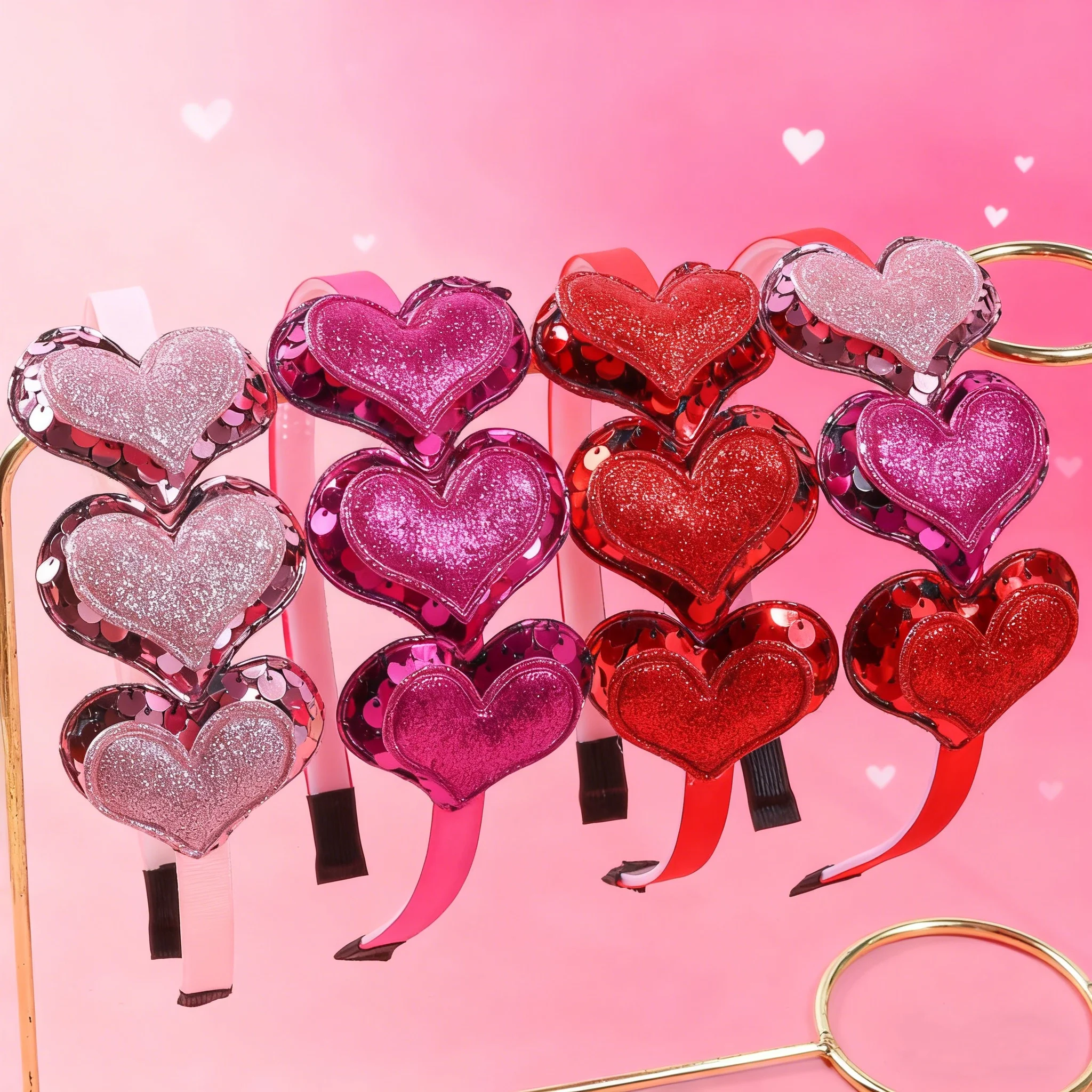 1/4pcs Sweet Sequin Heart Headbands for Girls Valentine's Day Hairbands Kids Double Heart Headband for Party Hair Accessories