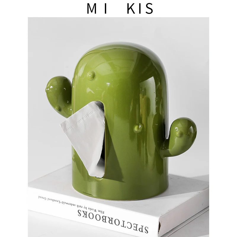 

Creative cactus ceramic tissue box, high-end light luxury pumping carton in the living room