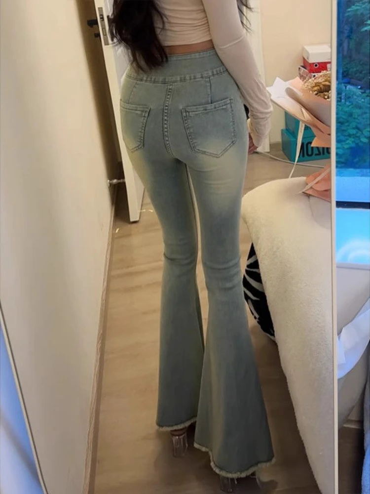 Jeans denim da donna bottoni vintage primavera streetwear svasato stile coreano classico a figura intera moda vita alta pantaloni a vita alta nuovo Y2k