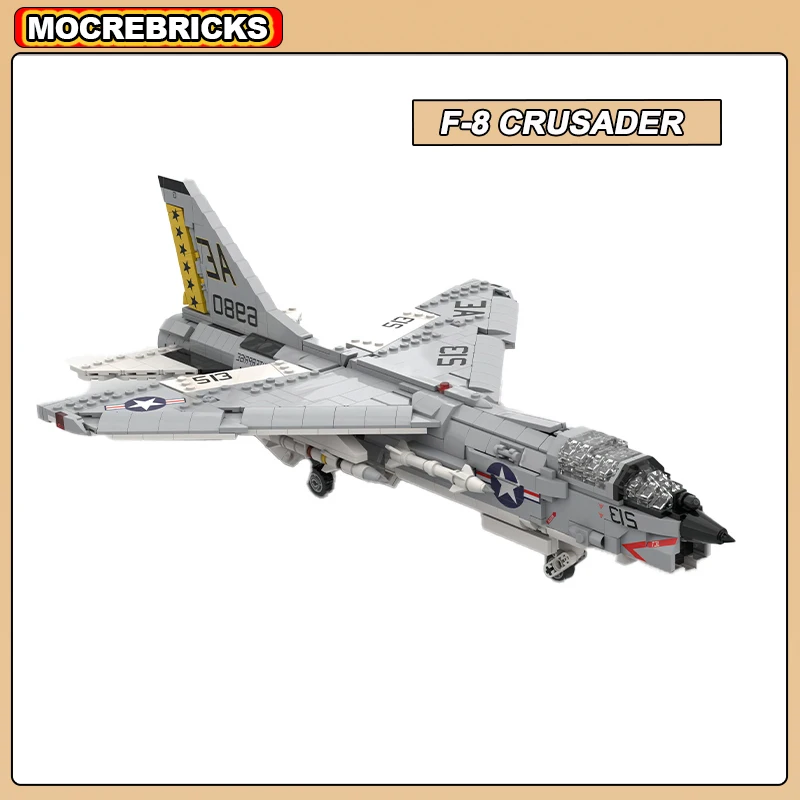 MOC New High-tech Fighter F-8 CRUSADER Military Jet Aircraft Building Blocks Assembly Model Puzzle DIY Bricks Toys Airplane Sets