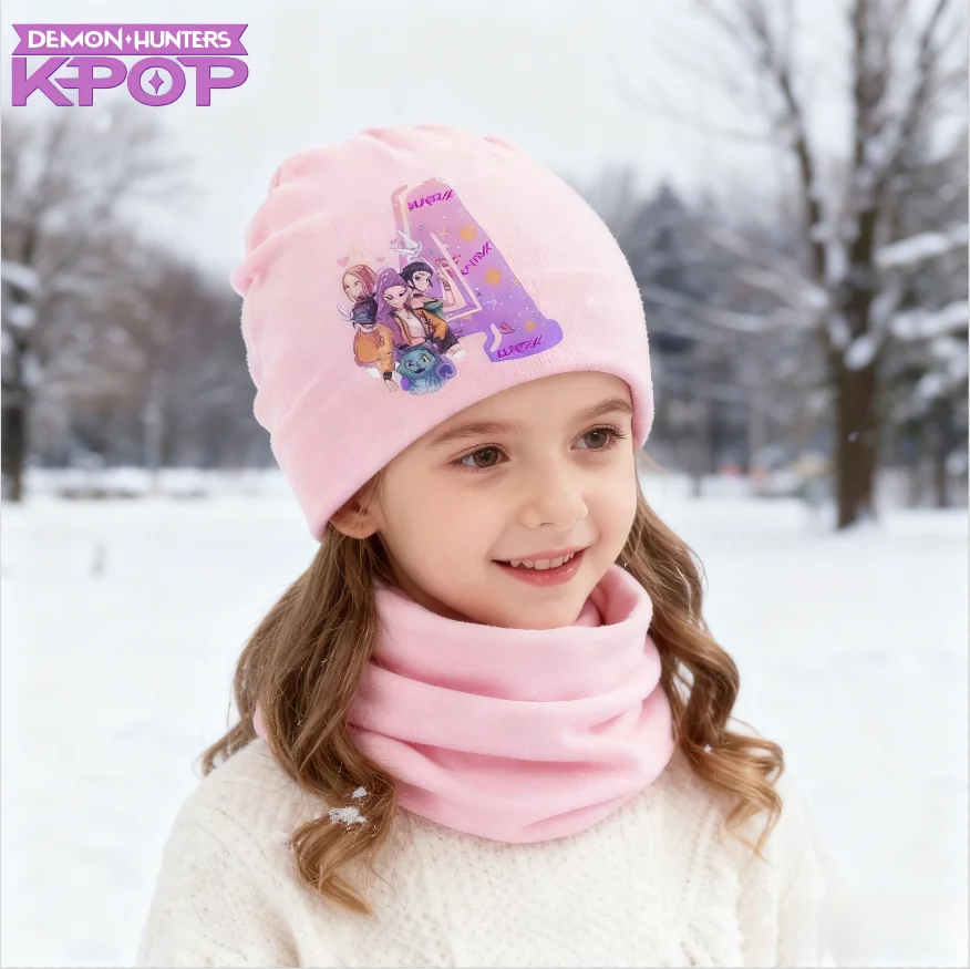Kpop شيطان هنتر الطفل قبعة طقم أربطة عنق أنيمي رومي ميرا زوي قبعة منديل الاطفال الخريف الشتاء الدافئة القبعات الخمار هدية #1