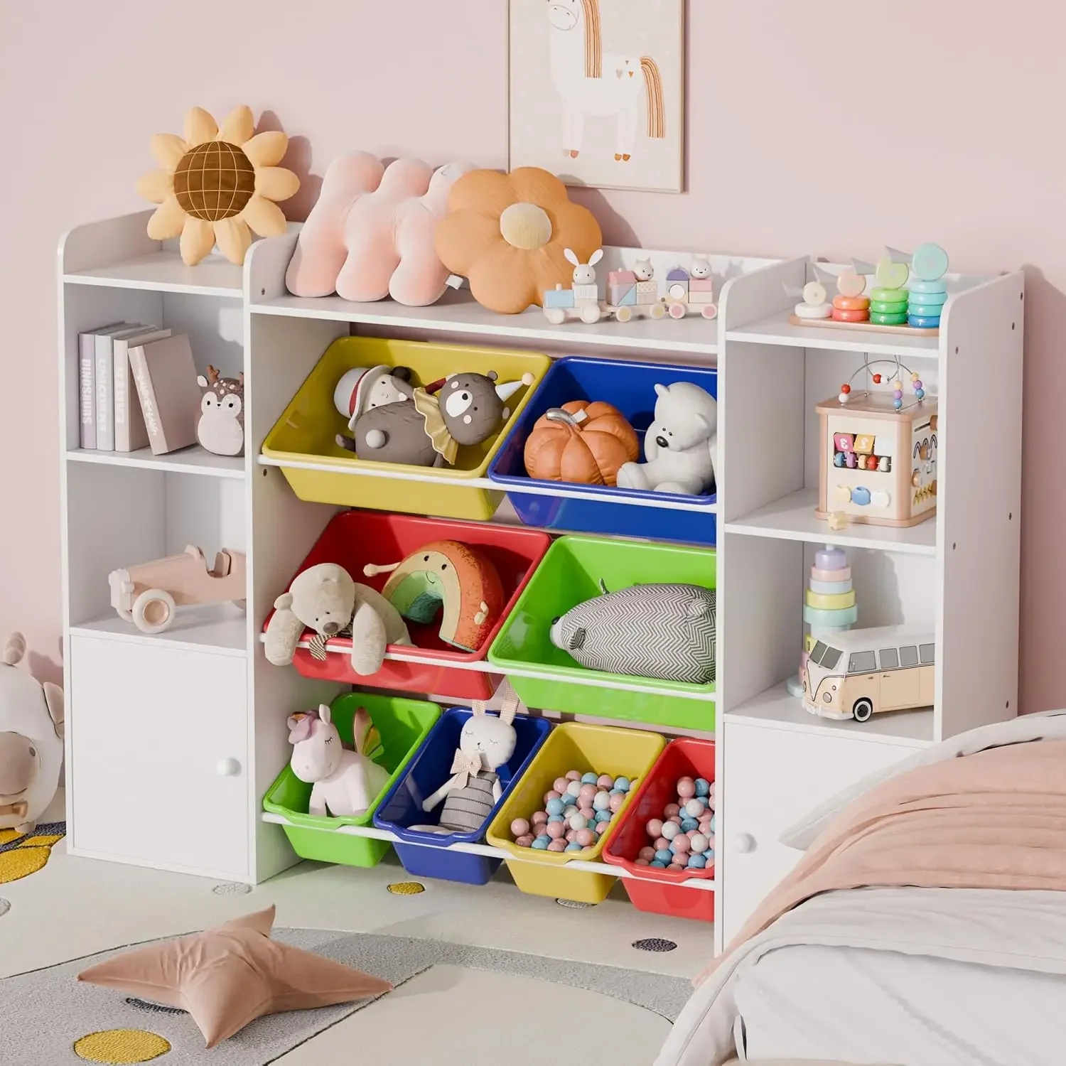 Bacs à jouets pour enfants, étagères à livres pour enfants, organisateurs à 4 niveaux, 6 cubes de rangement, évaluation, 8 bacs à jouets perfectifs