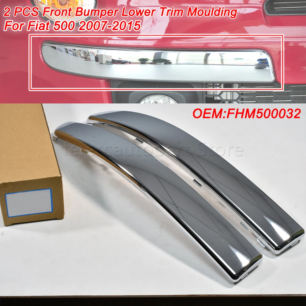 

For Fiat 500 2007-2015 Chrome Silver 2 PCS Front Bumper Lower Trim Moulding Kit Left and Right 735455056 735455057