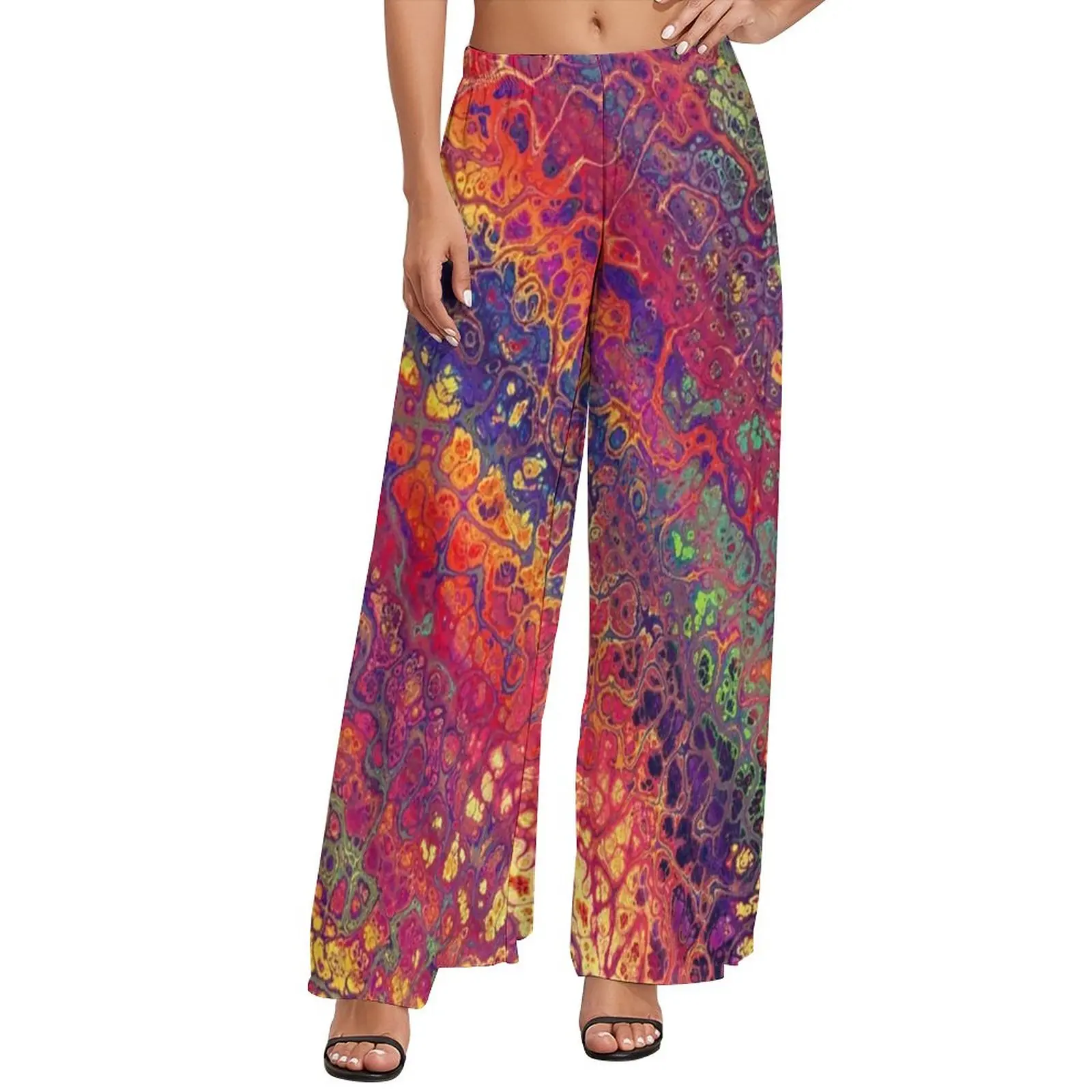 Marble Paint Splatter Straight Pants Trippy Rainbow Print Casual Wide Pants Womens Oversized Korean Fashion Print Trousers