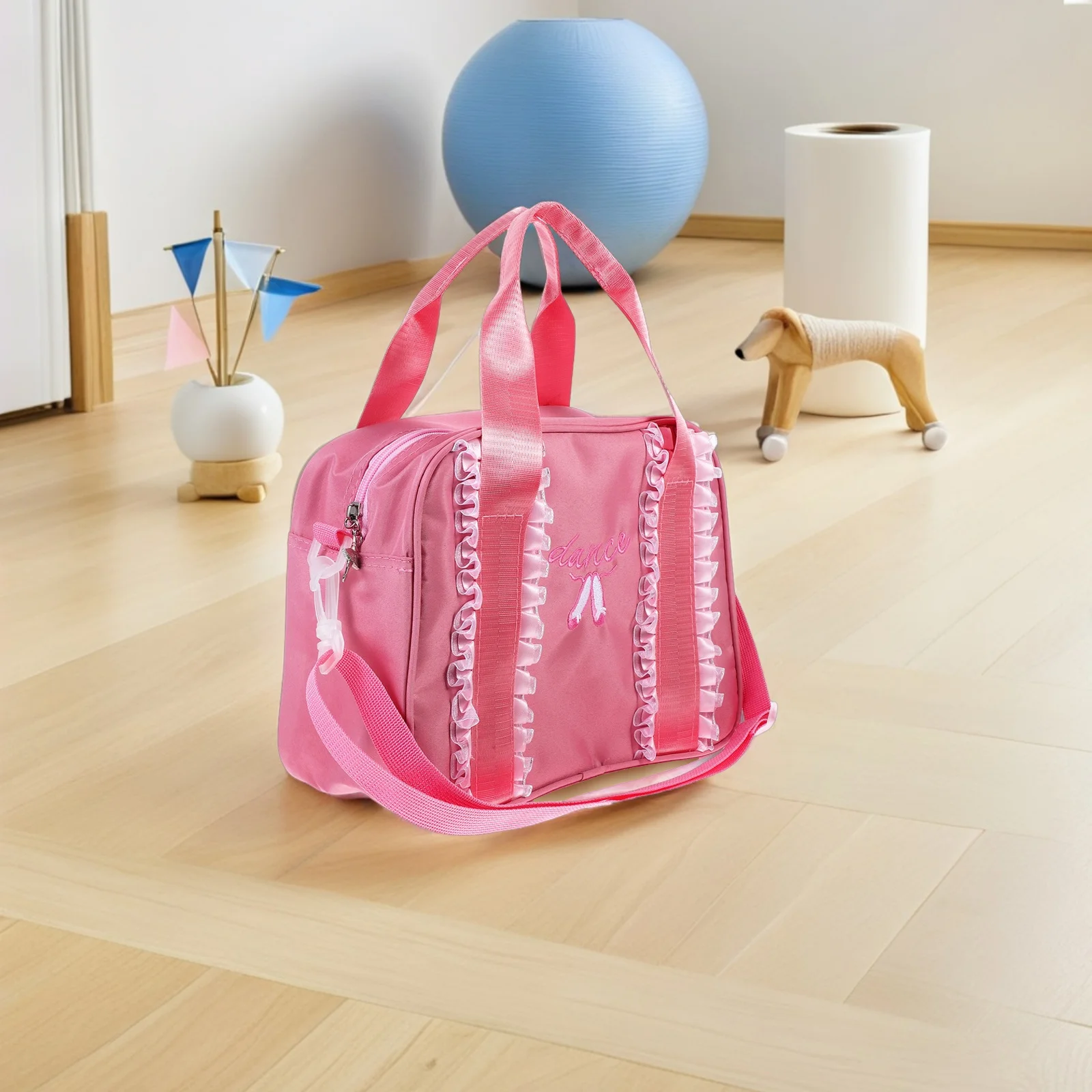 حقيبة الرقص الوردية الدانتيل الباليه حمل حقيبة الكتف Crossbody Duffle Messenger لراقصة الباليه سعة كبيرة سستة آمنة #6