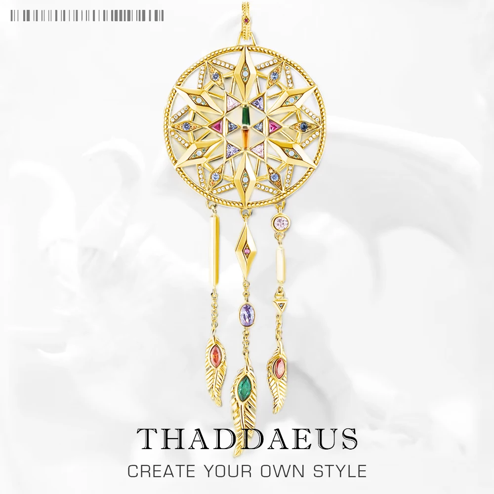 

Pendant Large Lucky Dreamcatcher,Summer Brand New Fine Jewelry Europe Golden S925 Sterling Silver Gift For Women