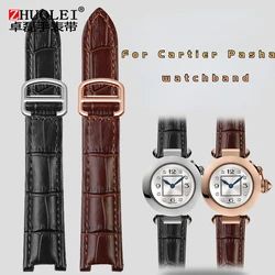 Genuine leather watchband men women for Cartier PASHA W3108/HPI004 Folding Buckle concave strap 21x15m 20x12mm 18x10mm Send tool