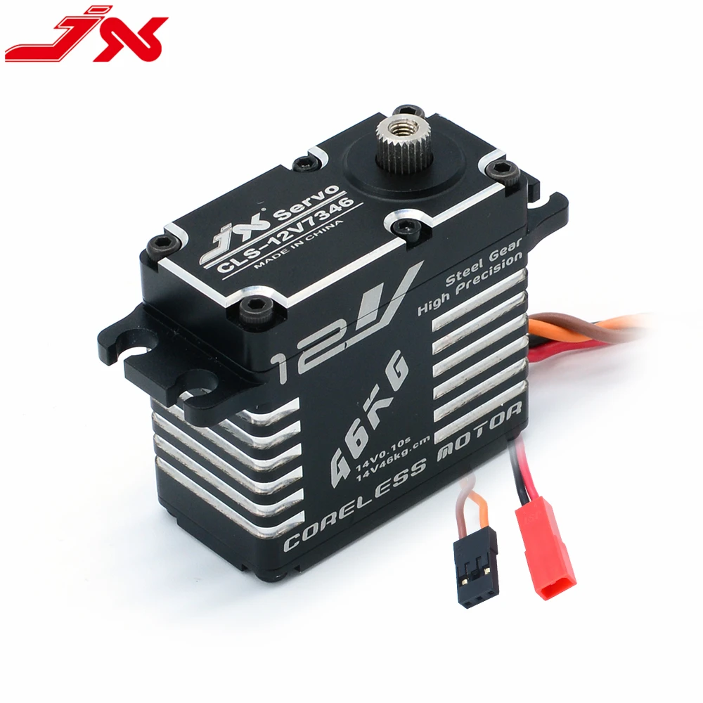 JX CLS-12V7346 73g 46kg.cm @ 12V Engrenagem de aço de alta tensão Estrutura completa de alumínio CNC Servo digital coreless para robô