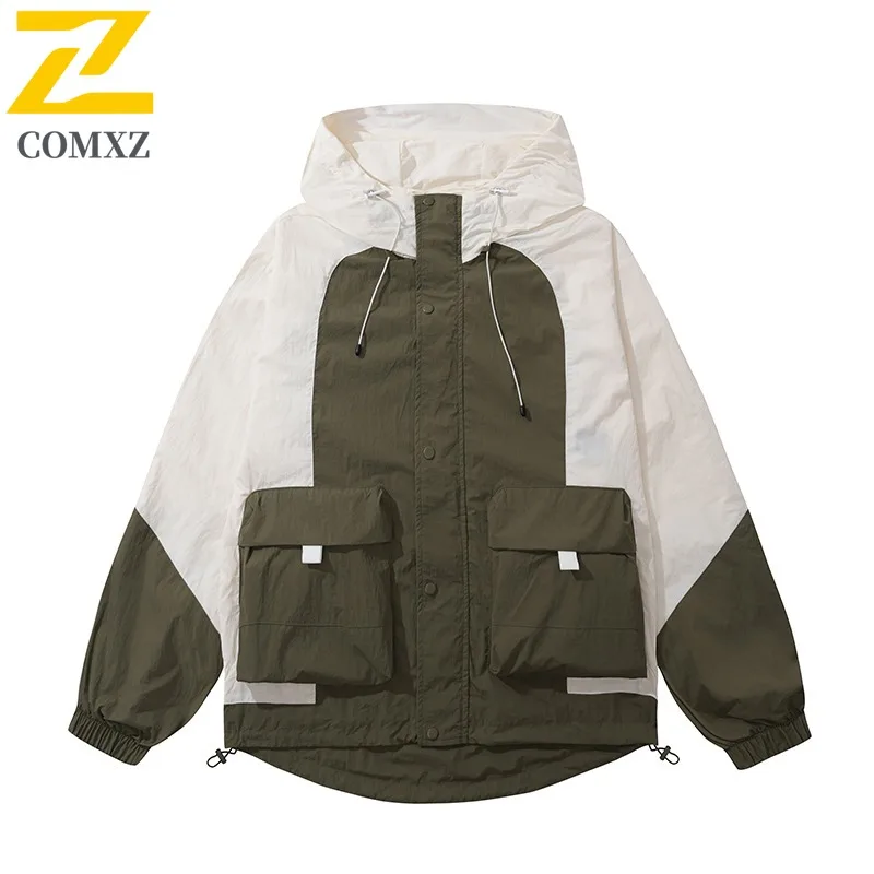 

COMXZ 2025 Мужская куртка с цветными блоками, молодежная уличная повседневная спортивная куртка, универсальная модная студенческая верхняя одежда, модная