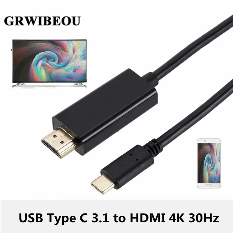 

GRWIBEOU USB Type C 3.1 to HDMI 4K 30Hz Video Converter Cable 1.8M Length 10Gbps Super Speed for Macbook/Matebook HDTV Laptops