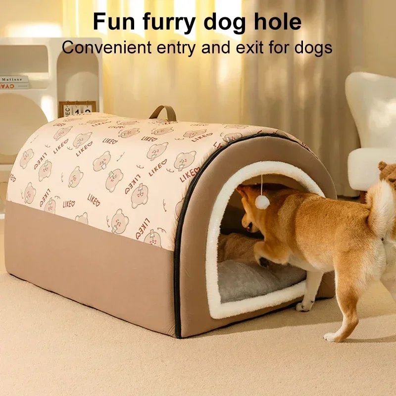 Detachable Washable Big Dog Kennel Warm Winter Dog House Mat Dogs Bed Nest Deep Sleep Tent for Medium Large Dogs House Supplies