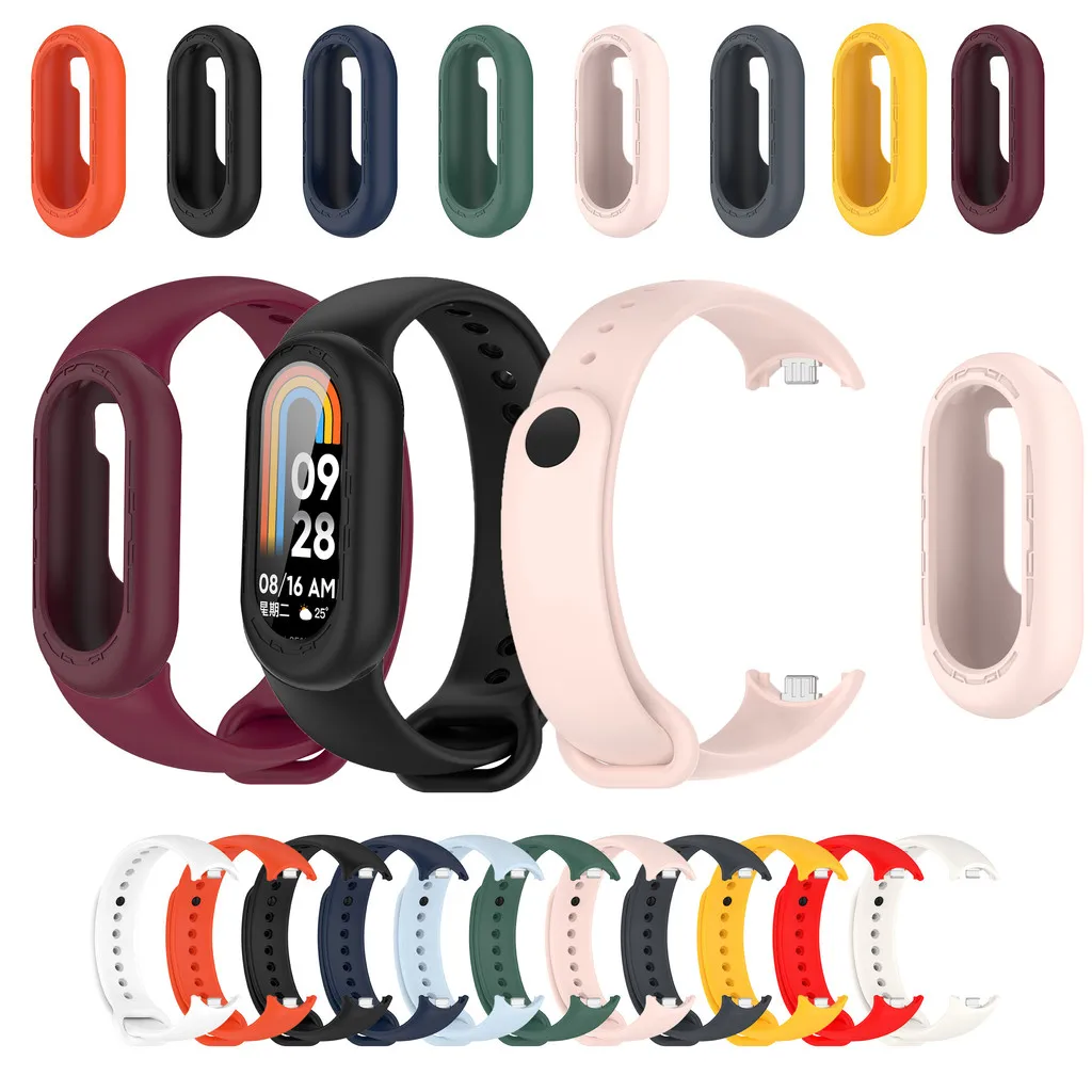 Xiaomi Miband 8 9 Silicone Strap+Case 2 in 1 for Soft Waterproof Sport Band Fashion Wristband Bracelet Slim Tpu Screen Protector