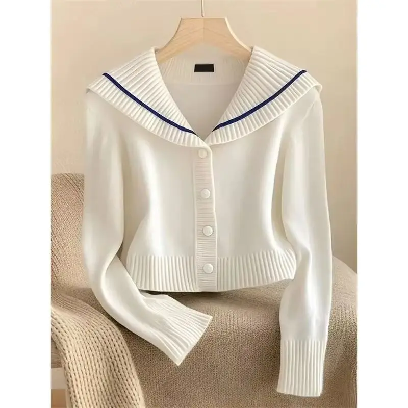 

2026 New Model Soft And Sticky Knitted Sweater For Women Spring Autumn Tops Coat Advanced Navy Leader Versatile Knitwear