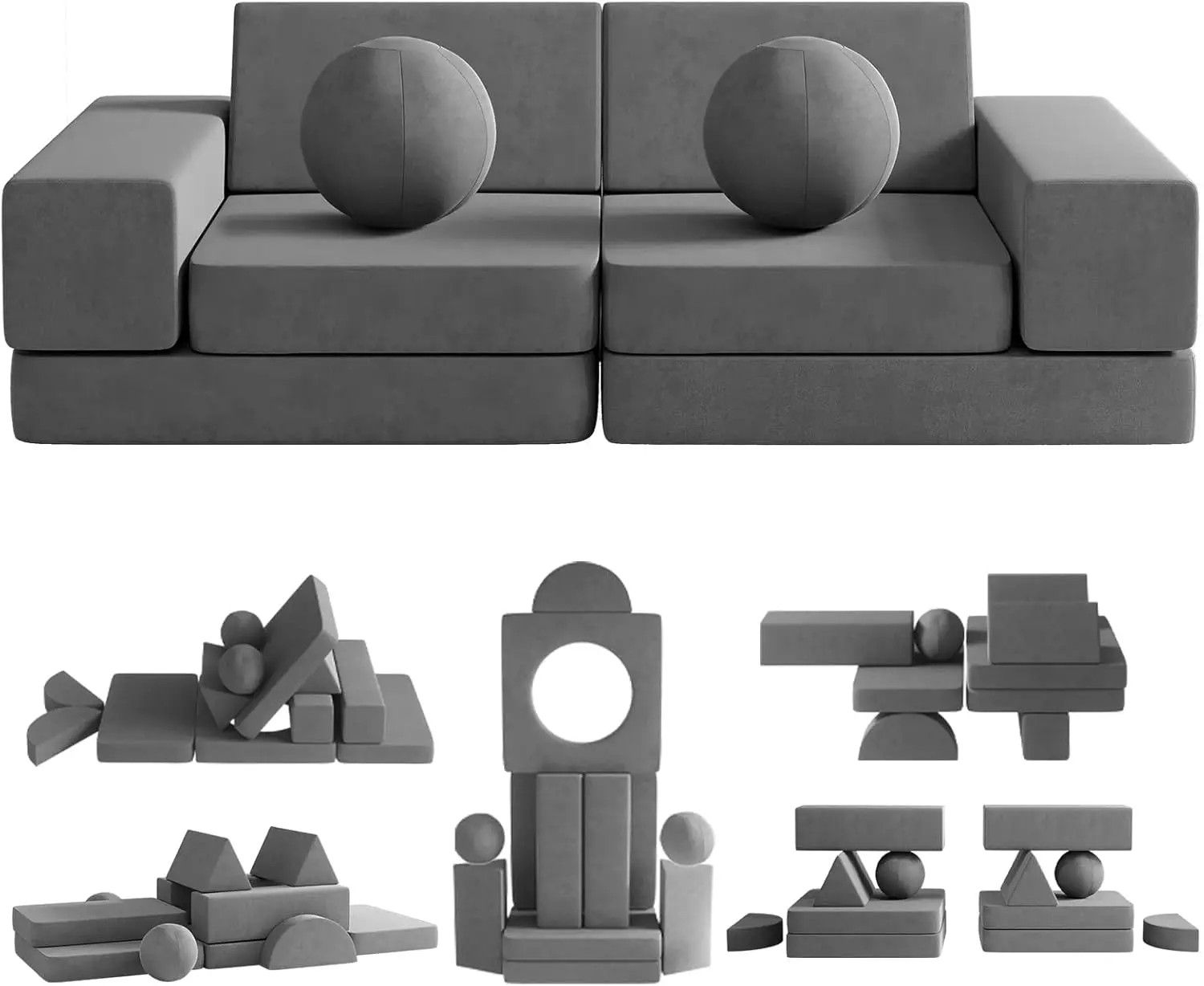 12PCS Toddler Couch with 2 Balls and Tunnel, Modular Kids Couch for Playroom, Kids Play Couch for Kickball Game