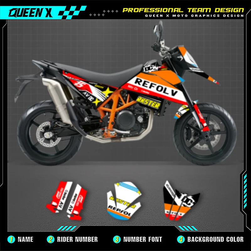 

Queen X MOTOR Motorcycle Graphics Background Decals Sticker Kit For KTM SMR690 R 2007 2008 2009 2010 2011 002