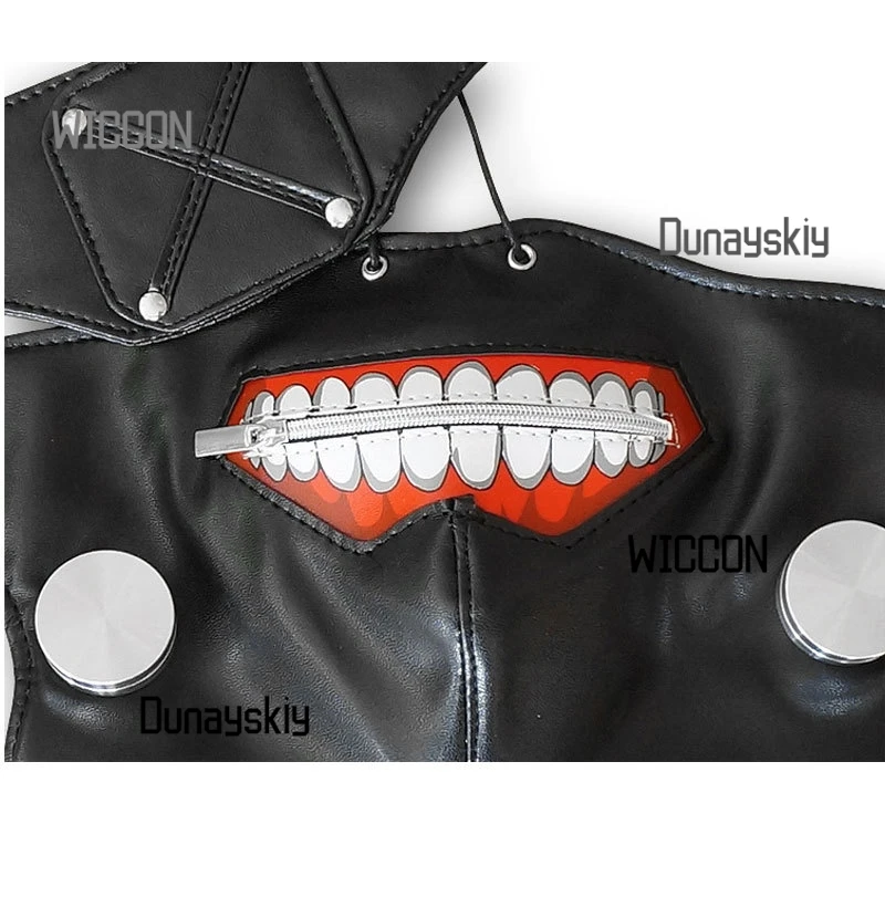 Máscara de cosplay Kaneki Ken – Máscara de Halloween com zíper e boca Kakugan Eye para convenções de anime, crianças ou adultos