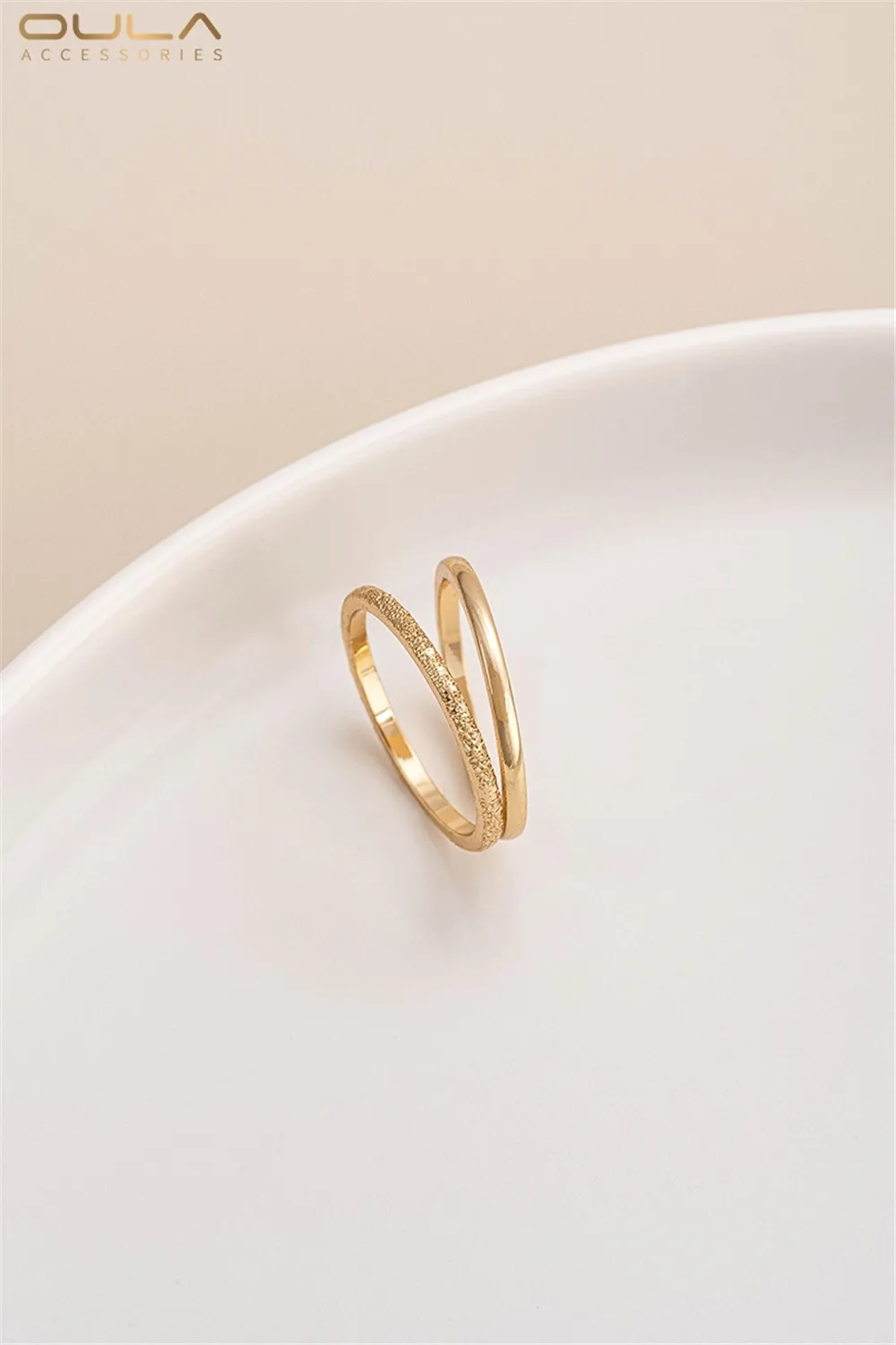 

14K Gold-Color Plated Sparkling Sand Ring Bright Face Ring Fashion Simple Style Combination Ring