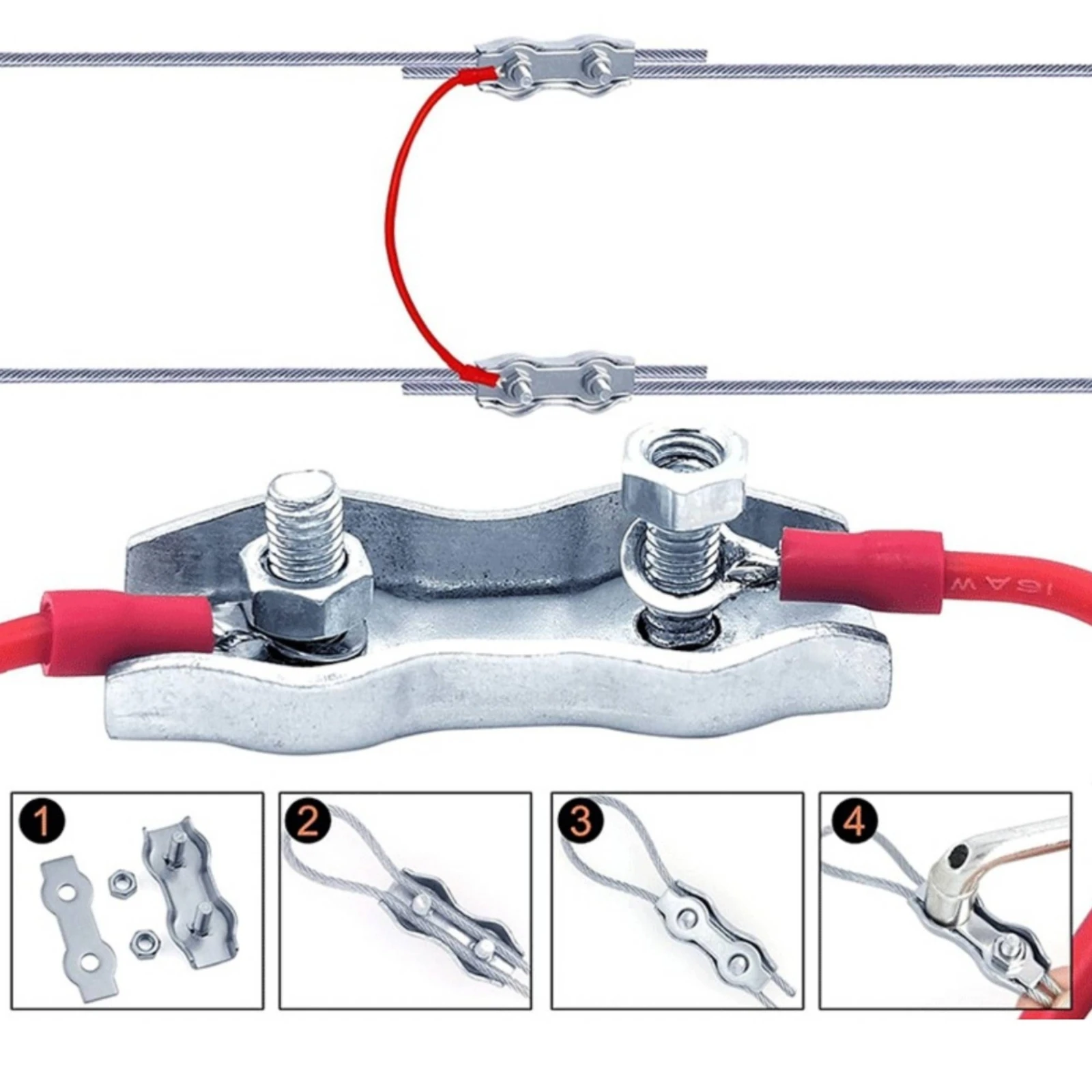 Rope Connector with Lead Wires Galvanized Steel Electric Fence Rope Connector Non-Rust Easy-to-Install for Ranchers