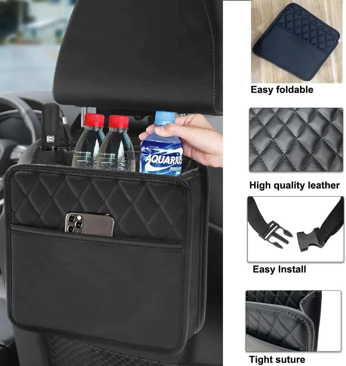 Car Organizer Multi-functional Car Seat Storage Bag Waterproof Hanging Car Seat Organizer Garbage Bag Suitable for Most Car image 2