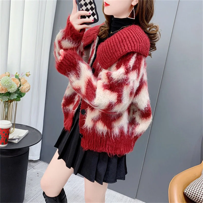 

New Loose Short Small Sweater Jacket Gentle Style Doll Collar Cardigan Top