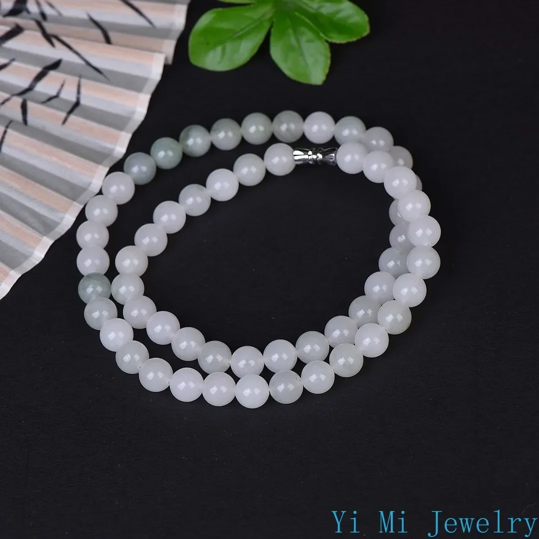 Natural Golden Jade Tianshan Jade Necklace Fashion Floating Color Round Beads Ladies Jewelry Accessories Mom Girlfriend Gift