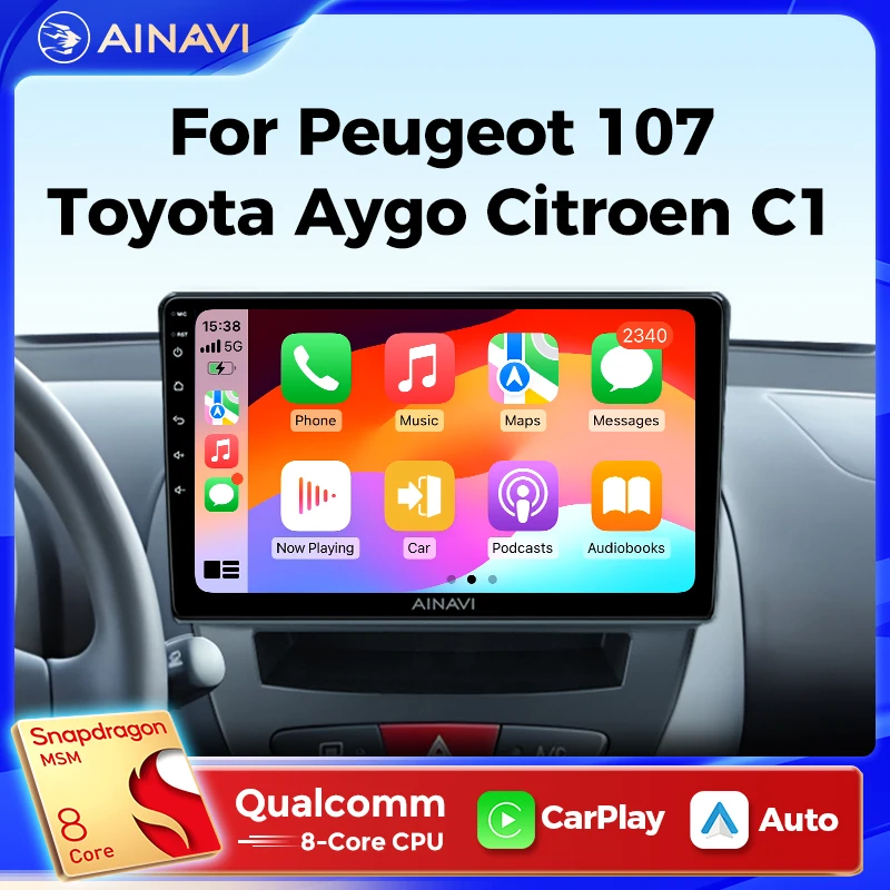 Ainavi Multimedia Player For Peugeot 107 Citroen C1 Toyota Aygo Wireless Carplay Android Auto Radio Car Radio 4G Wifi GPS 2 Din