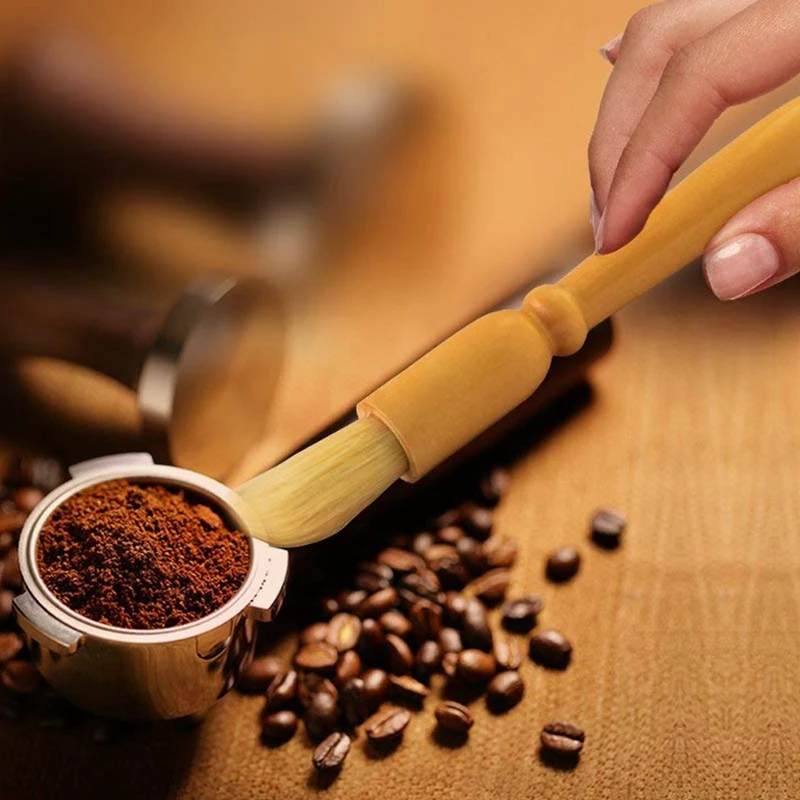 2 pièces de moulin à café et 10 mini cuillères en bois, brosse à dépoussiérer le bois pour stations et équipement d'espresso