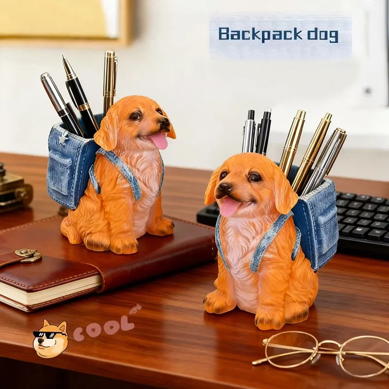 Cute Backpack Dog Pen Holder Home Pen Cylinder Storage Ornam