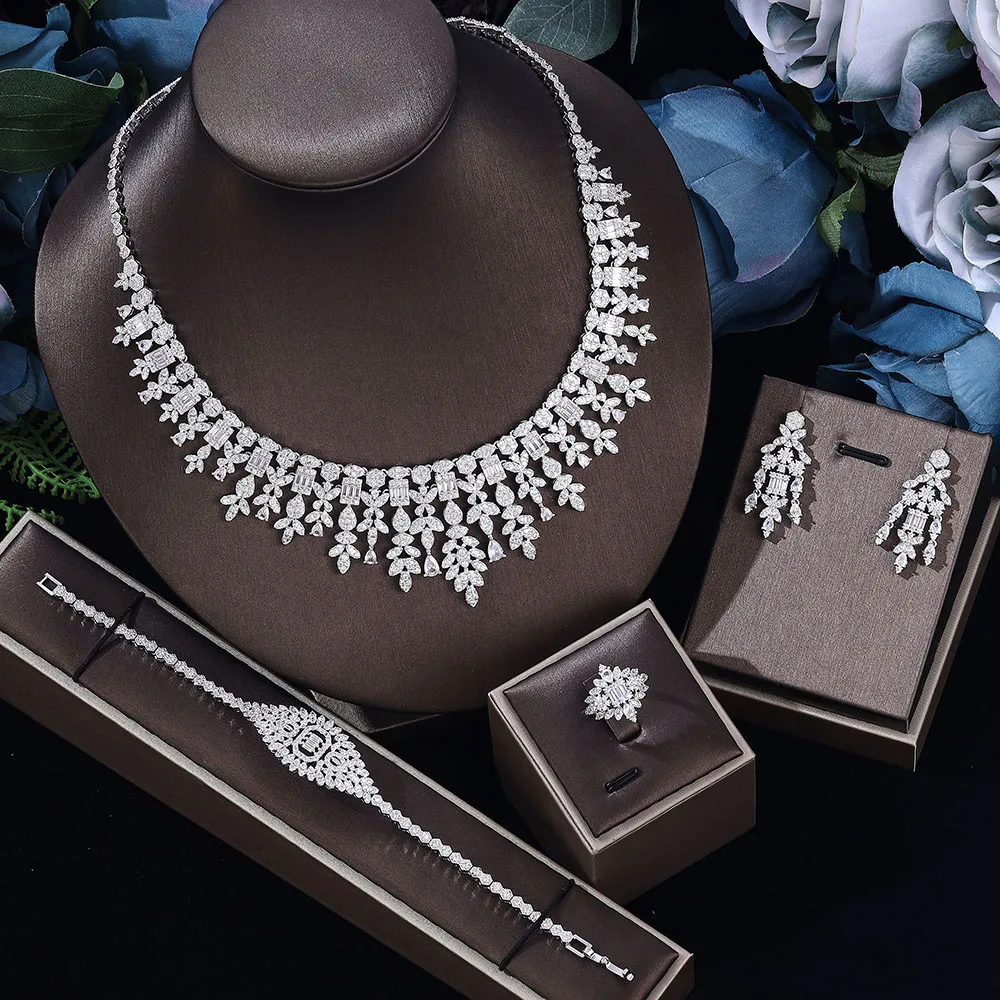 

Ingenious 4-piece set Nigeria Bridal Zirconia For Dubai Necklace Bracelet Earringa Rings Crystal Wedding Jewelry Sets