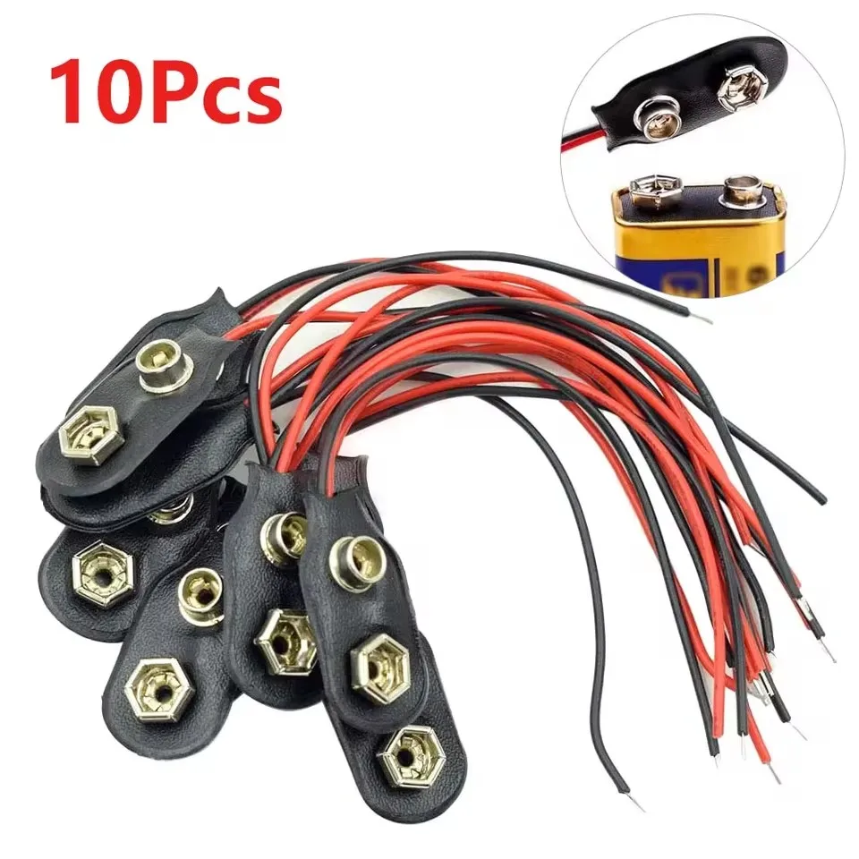 10Pcs 9V Battery Clips 15cm  Cable Connection Buckle Battery Clip Connector Hard Shell Type