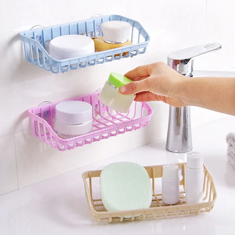 Wash Multifunctional Suction Cup Dishwashing Sponge Holder Wall Hanging Storage Drain Sink Rack Shelf Basket Bathroom Organizer