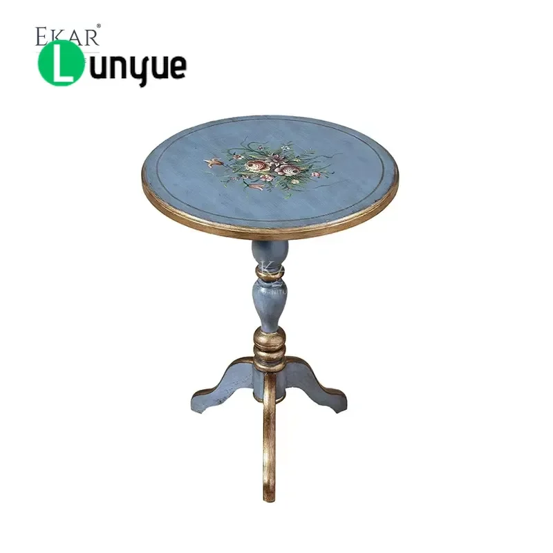 Hand Painted Azure Heritage Decorative Side Table Deluxe American Classic Style Furniture for Living Room Bedroom Elegant