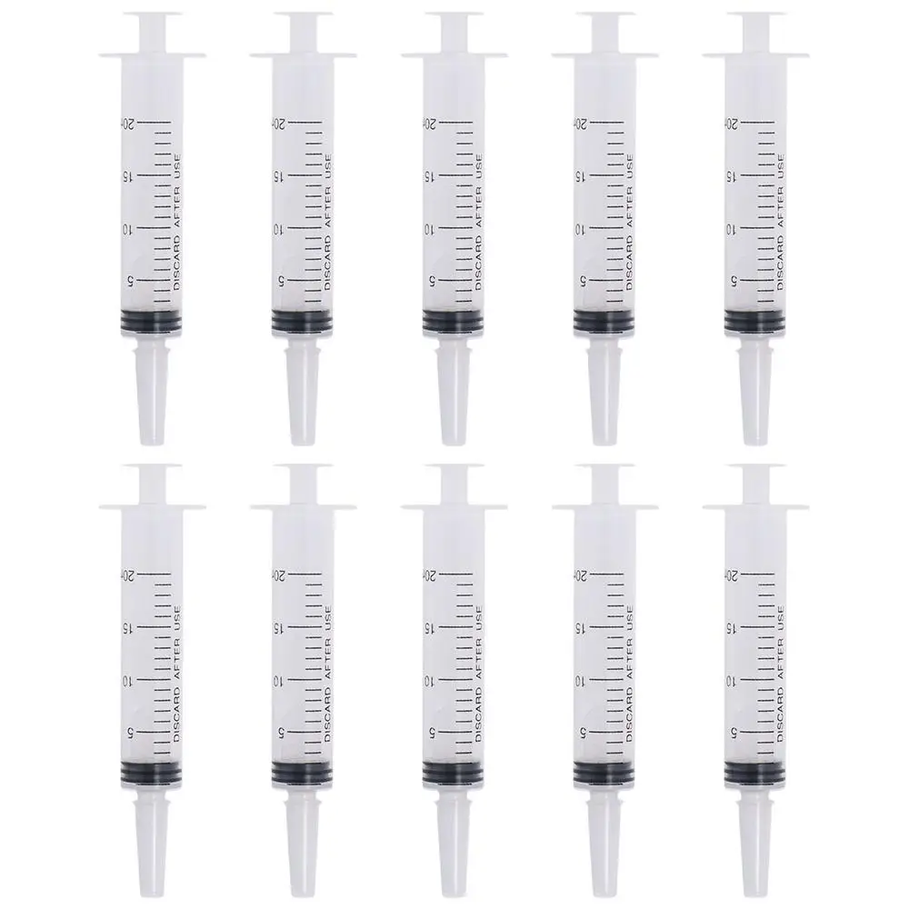 10Pcs No Needle 20ml Syringe Transparent Individual Sealed Liquid Dispensing with Cap Plastic Syringes Art Painting