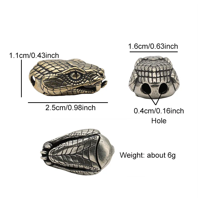 Snake Head Brass Buckle EDC Outdoor DIY Woven Paracord Survival Bracelets Supplies Accessories Retro Umbrella Rope Lanyard Beads