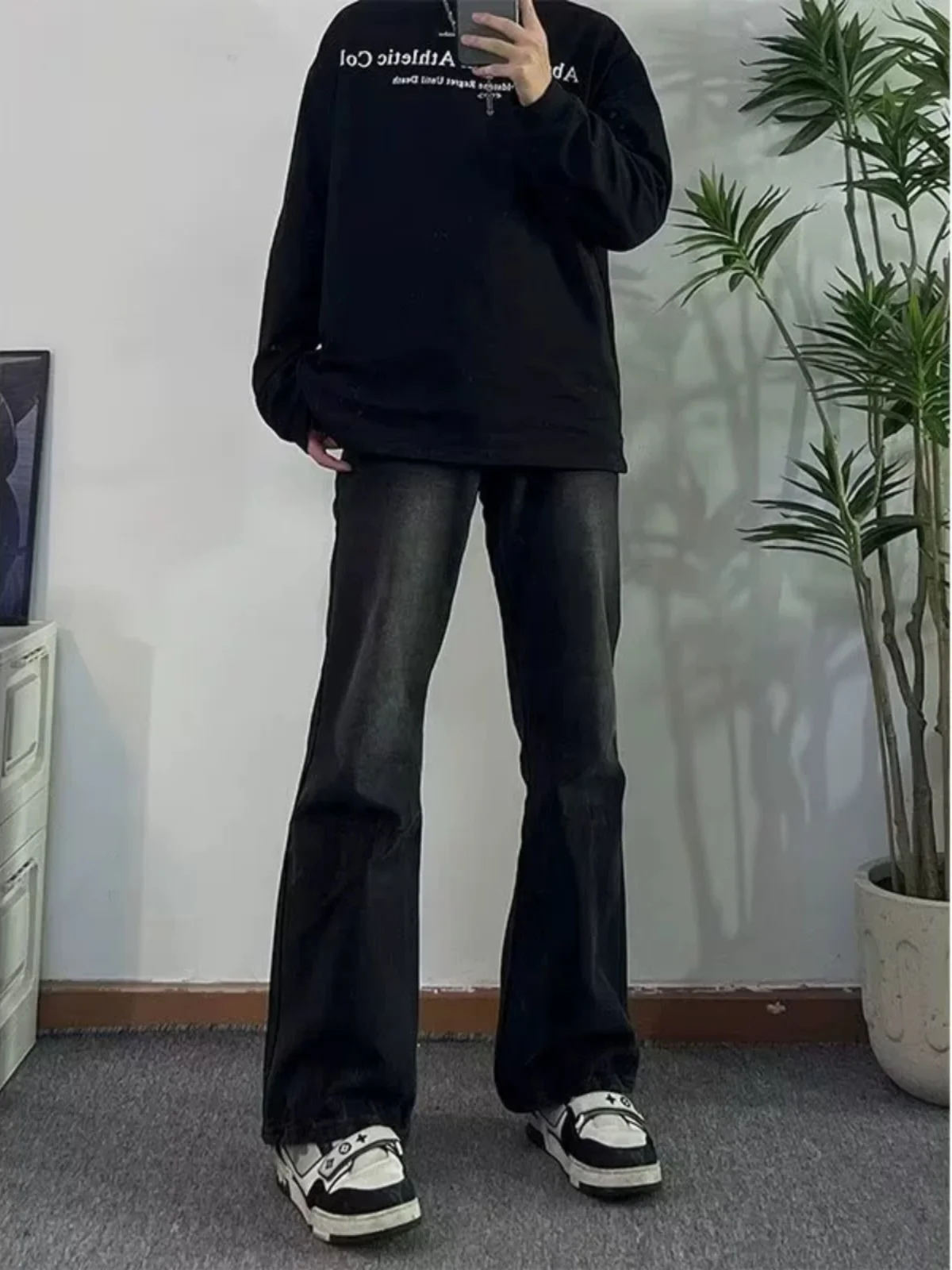 

Loose Straight Leg Men's Jeans Bla Bell Bot High Street Sle Spring Autumn Trendy Casual Long Trousers for Teens