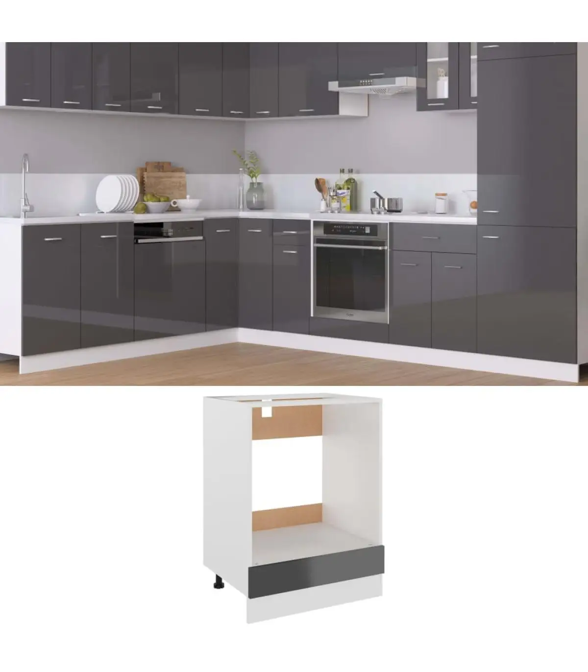 Kitchen cabinets oven cabinet plywood gray glitter 60x46x81,5 cm