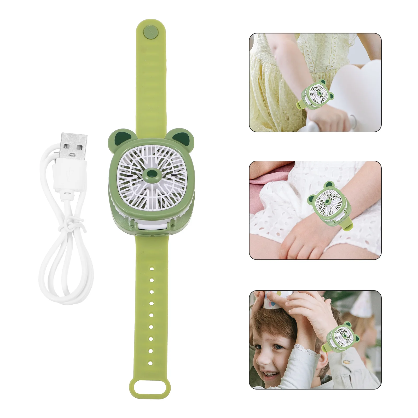 

Portable USB Fan with Wrist Strap Kids Cartoon Fan Rechargeable Cooling Device for Children Safe Comfortable Summer