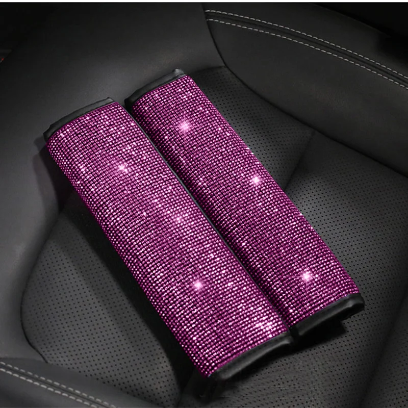 Wholesale 2 Pack Bling Rhinestone Crystal Universal Car Seat Belt Pads Cover Soft Comfort Plush Shoulder Strap Harness Pad