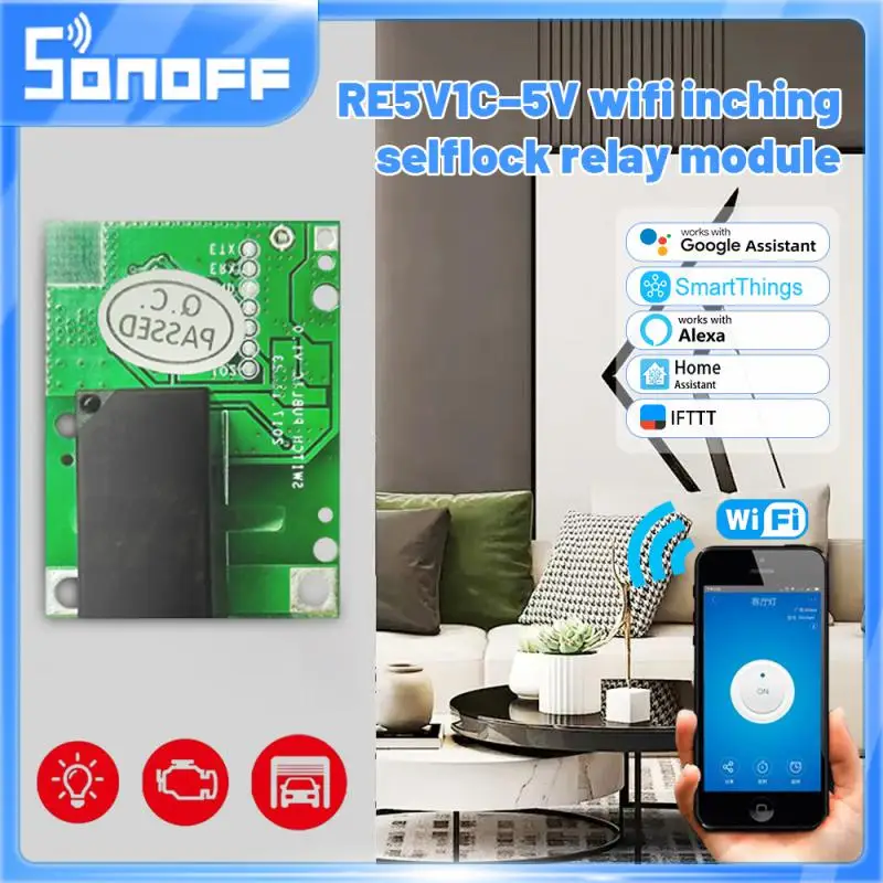 SONOFF RE5V1C DC5V Wifi Smart Home DIY Smart Switch Inching/selflock Relay ModuleWork With Ewelink Alexa Google Home Assistant