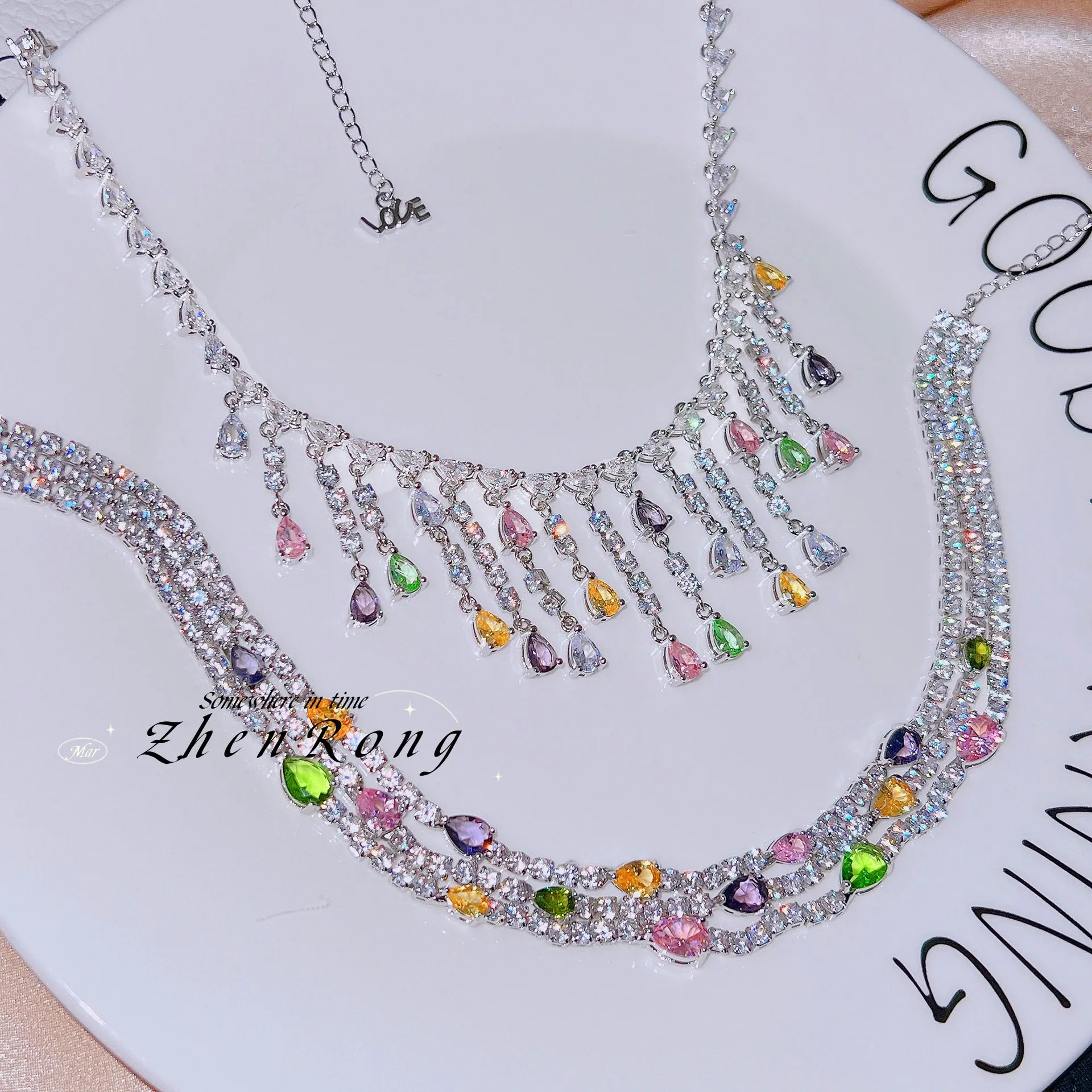 S925 sterling silver necklace, recommended heavy industry design, water drop fringe necklace, three-layer stacked neck chain.