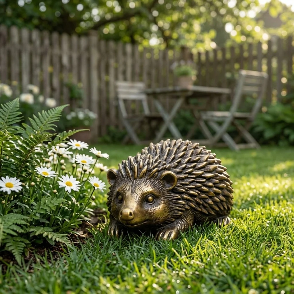 Antique Bronze Hedgehog Resin Statue For Outdoor Garden Lawn Decoration With Weatherproof Feature
